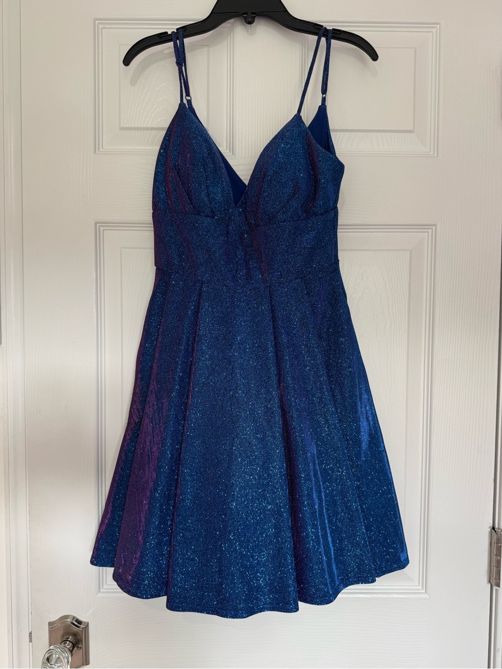 B Darlin Shimmering Blue Sparkle Mini Dress with Adjustable Straps